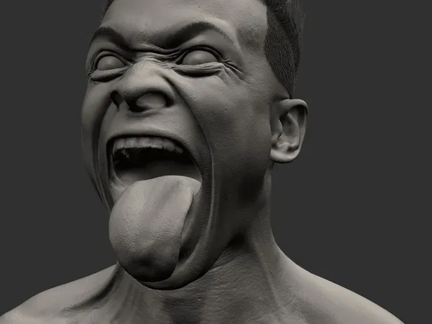A facial expression scan: a man sticks out his tongue.